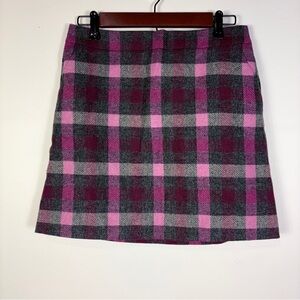 Boden Heritage Tweed Wool Pink Gray Plaid Mini Skirt British Classic